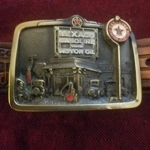 Vintage Texaco Tooled Leather Belt w/Brass Buckle